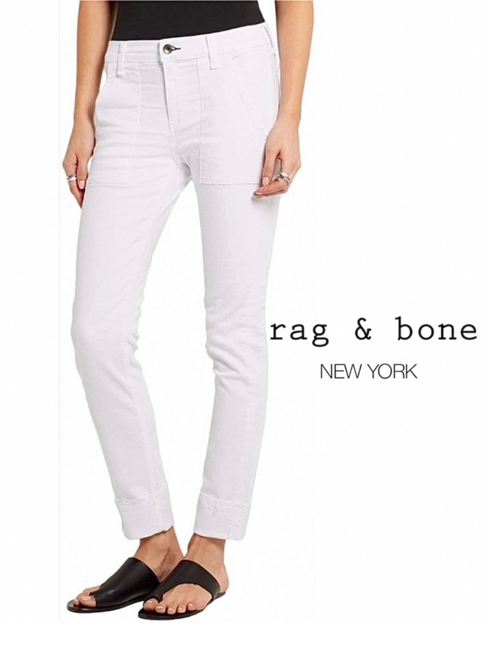 rag & bone White Ankle Crop Jeans